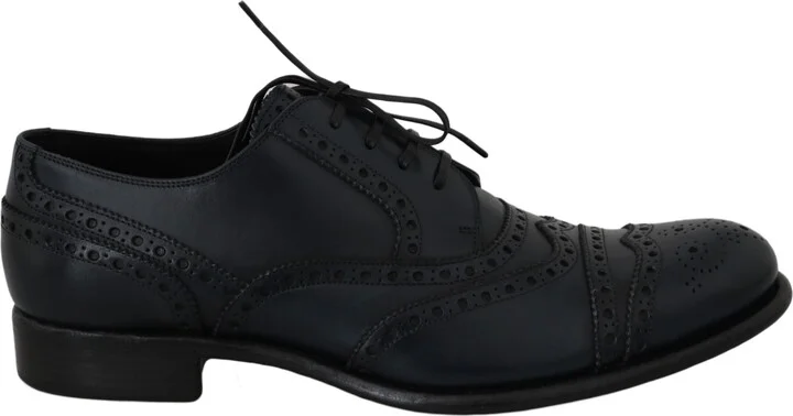 Dark Blue Leather Wingtip Oxford Dress Men's Shoes