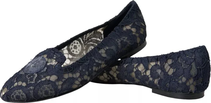 Dark Blue Taormina Lace Slip On Flats Women's Shoes (Pre-Owned) - Image 2