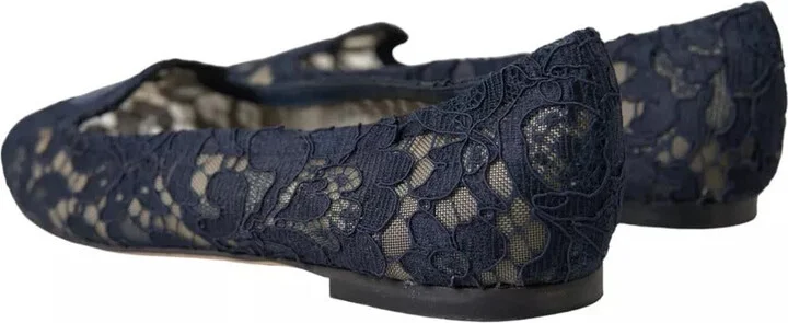 Dark Blue Taormina Lace Slip On Flats Women's Shoes (Pre-Owned) - Image 3