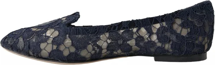 Dark Blue Taormina Lace Slip On Flats Women's Shoes (Pre-Owned) - Image 4