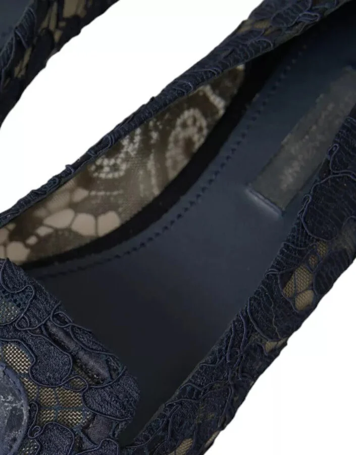 Dark Blue Taormina Lace Slip On Flats Women's Shoes (Pre-Owned) - Image 5
