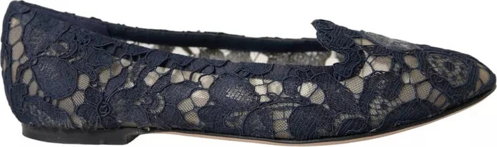 Dark Blue Taormina Lace Slip On Flats Women's Shoes (Pre-Owned)