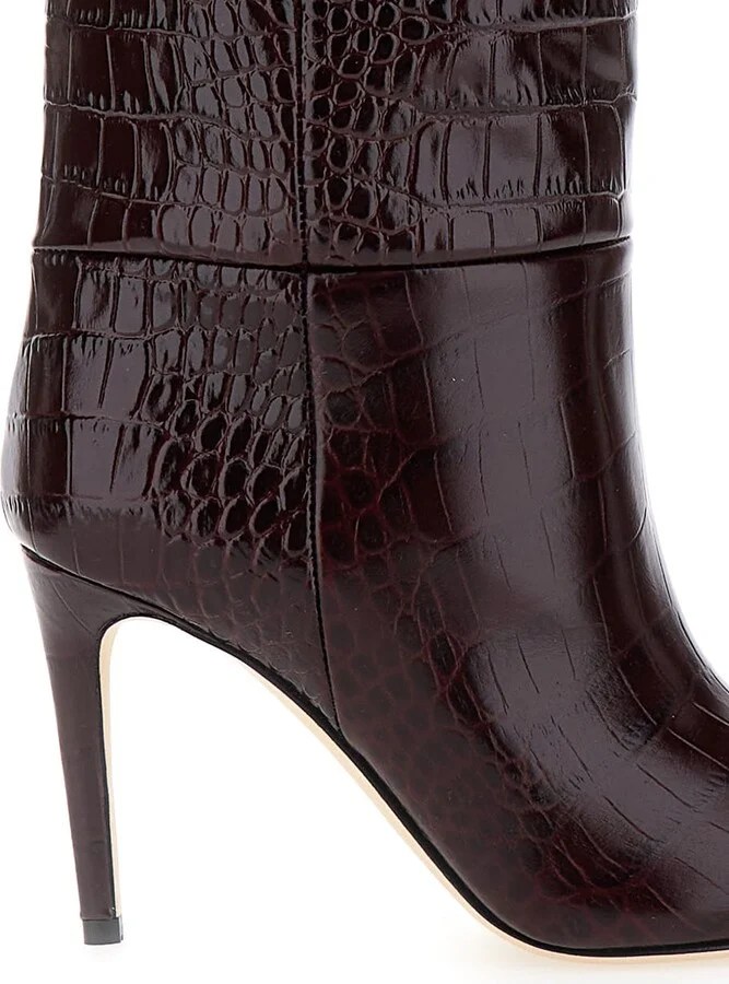 Dark Bordeaux High Boots With Stiletto Heel In Croco Embossed Leather Woman - Image 4