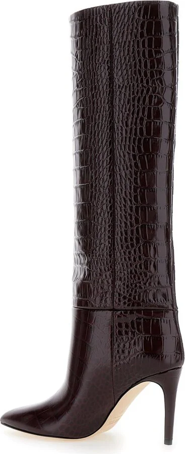 Dark Bordeaux High Boots With Stiletto Heel In Croco Embossed Leather Woman - Image 3