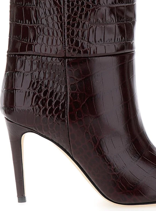 Dark Bordeaux High Boots With Stiletto Heel In Croco Embossed Leather Woman - Image 4