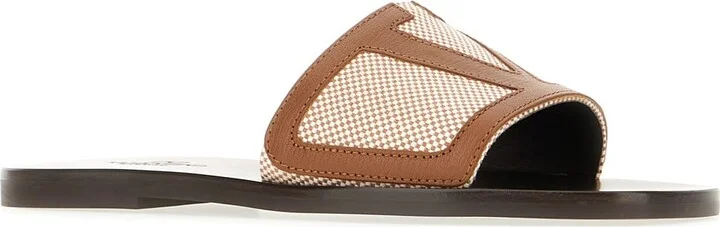 Dark Brown Leather And Fabric Viva Superstar Slippers - Image 2
