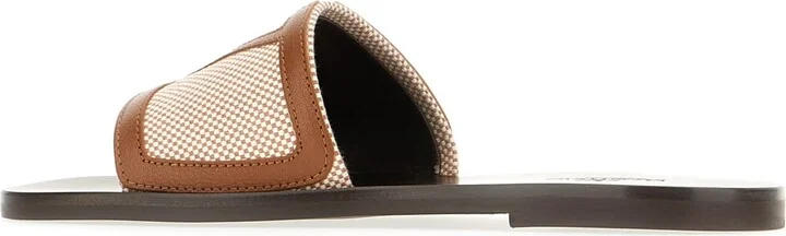 Dark Brown Leather And Fabric Viva Superstar Slippers - Image 3
