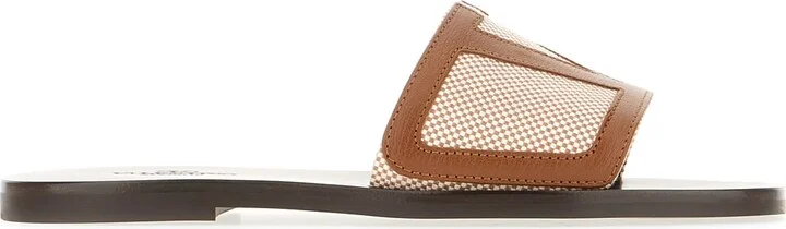 Dark Brown Leather And Fabric Viva Superstar Slippers