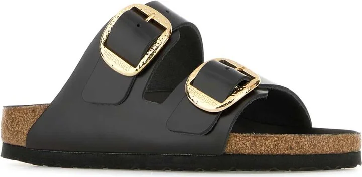 Dark Brown Leather Arizona Big Buckle Slippers - Image 2