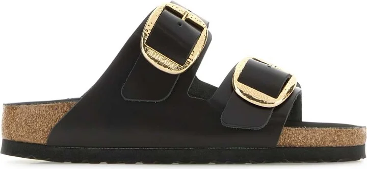 Dark Brown Leather Arizona Big Buckle Slippers