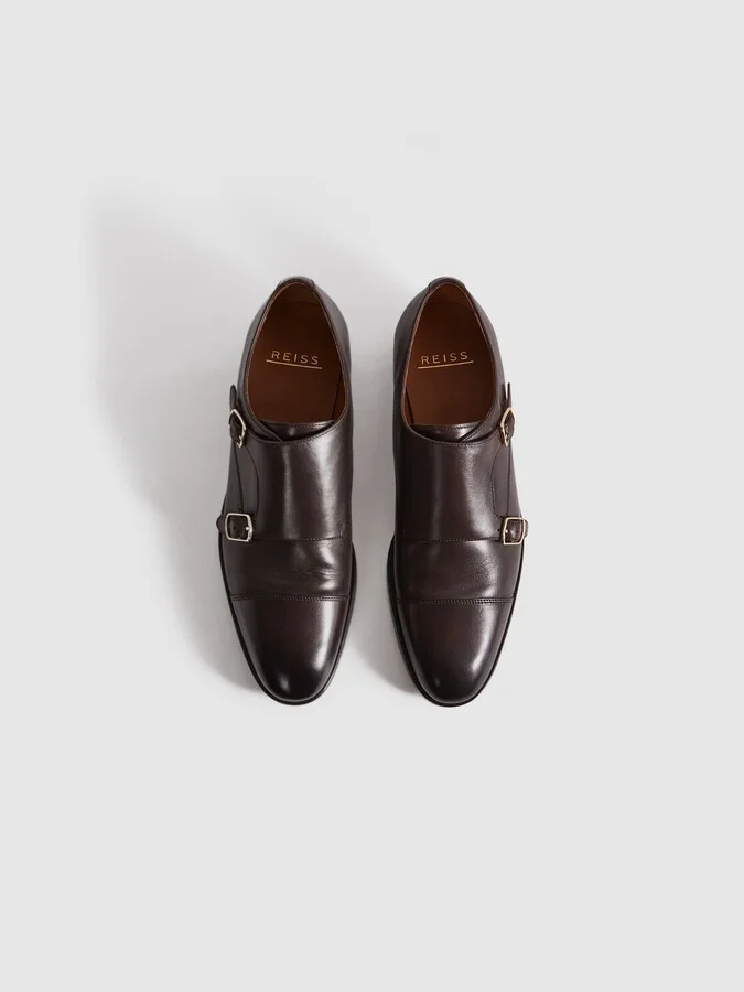 Dark Brown Leather Double Monk Strap Shoes - Image 3
