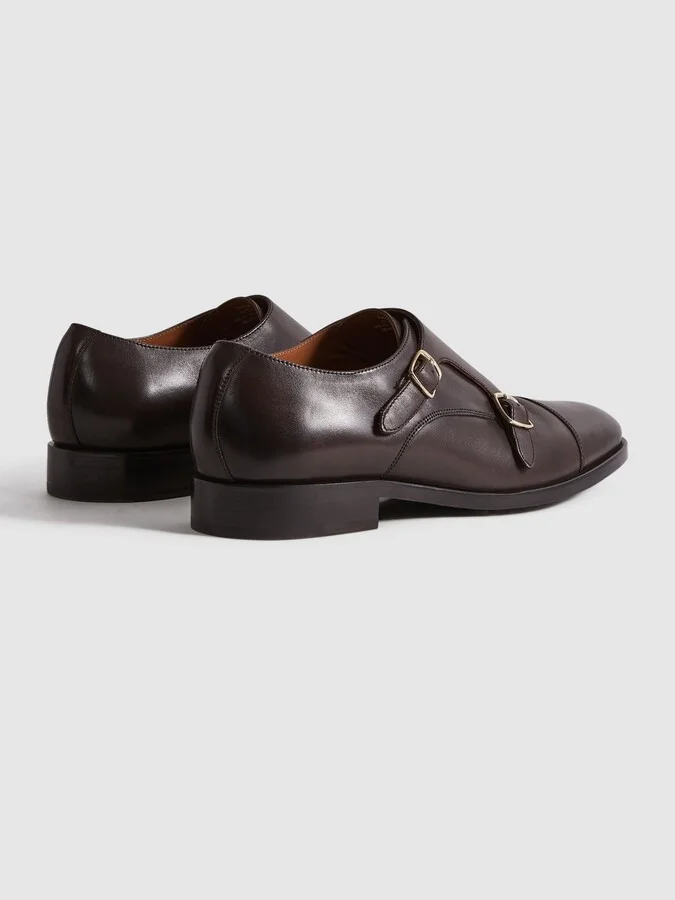 Dark Brown Leather Double Monk Strap Shoes - Image 4