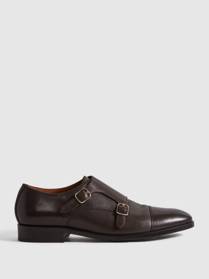 Dark Brown Leather Double Monk Strap Shoes