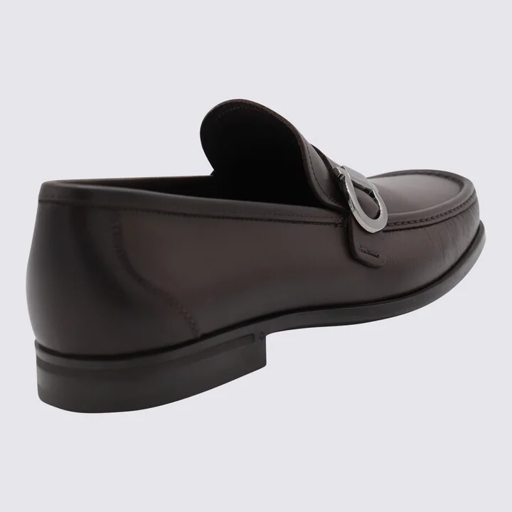 Dark Brown Leather Gancini Loafers