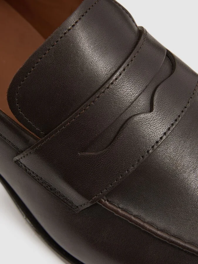Dark Brown Leather Saddle Loafers - Image 5