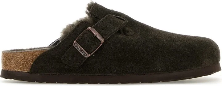 Dark brown suede Boston slippers
