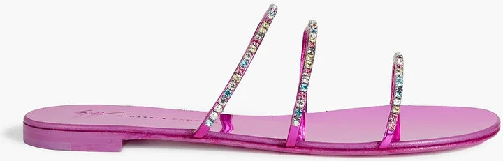 Dark Colorful crystal-embellished mirrored sandals