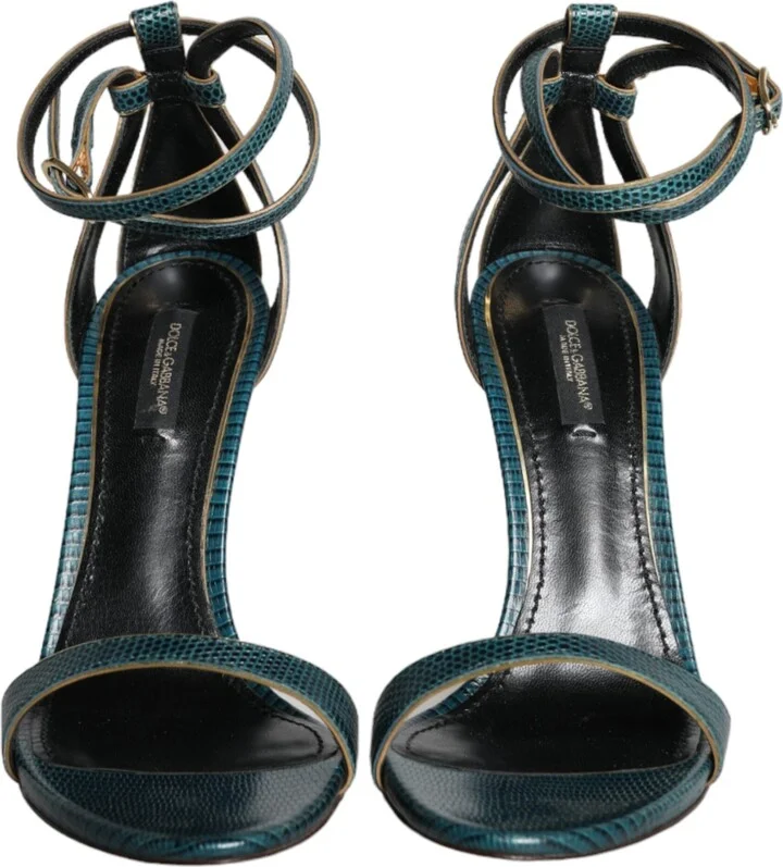 Dark Green Calf Leather Heels Sandals Women's Shoes - Image 2