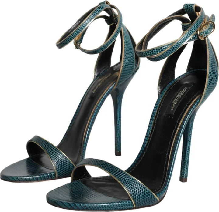 Dark Green Calf Leather Heels Sandals Women's Shoes - Image 3