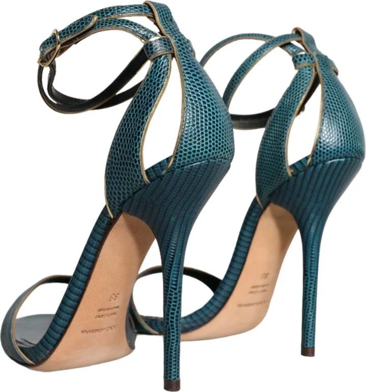 Dark Green Calf Leather Heels Sandals Women's Shoes - Image 4