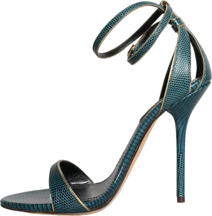 Dark Green Calf Leather Heels Sandals Women's Shoes - Image 5