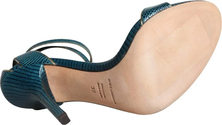 Dark Green Calf Leather Heels Sandals Women's Shoes - Image 6