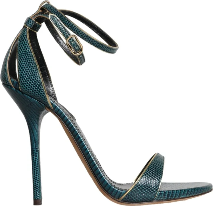 Dark Green Calf Leather Heels Sandals Women's Shoes