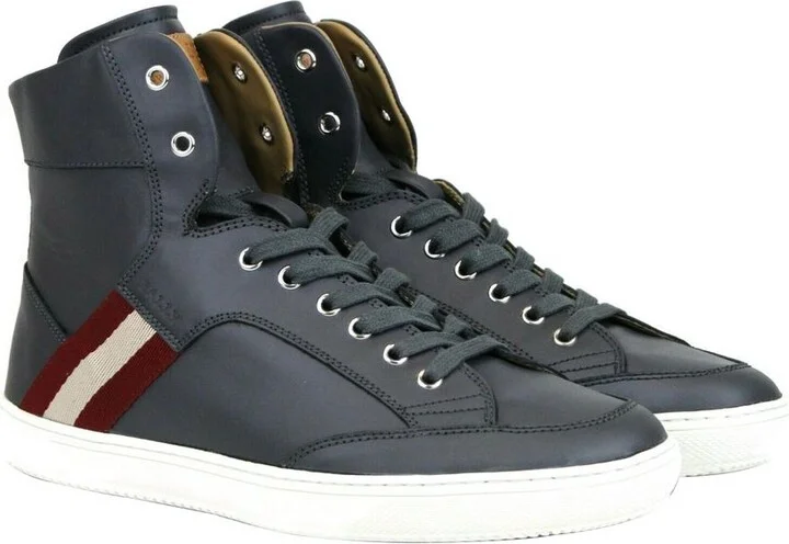 Dark Grey Calf Leather Hi Top Sneaker With Red Men's Beige - Image 4