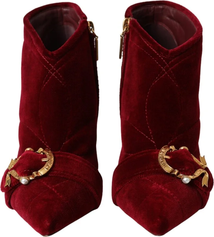 Dark Red Velvet Devotion Buckle Boots Women's Shoes - Image 2