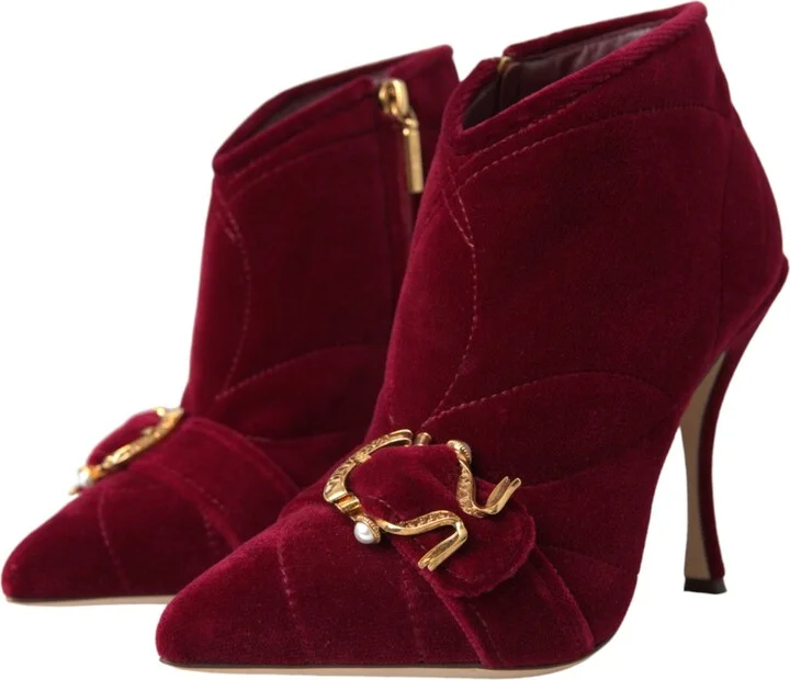 Dark Red Velvet Devotion Buckle Boots Women's Shoes - Image 3