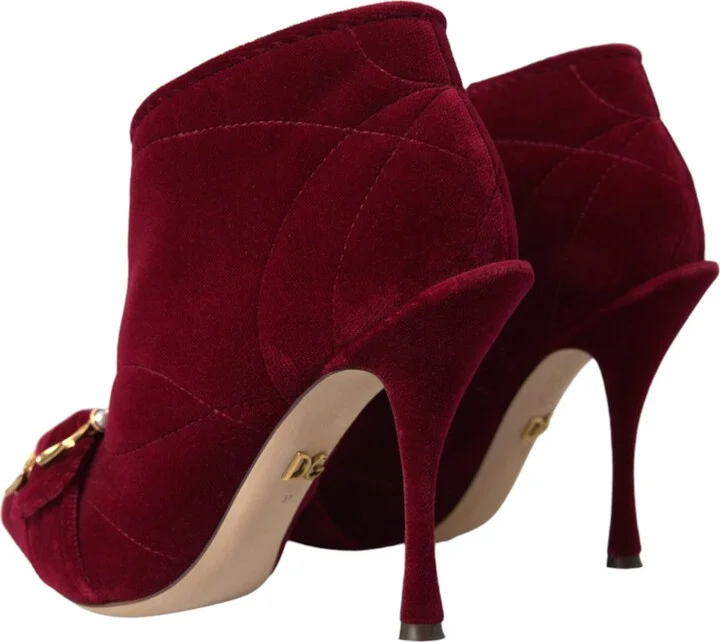 Dark Red Velvet Devotion Buckle Boots Women's Shoes - Image 4