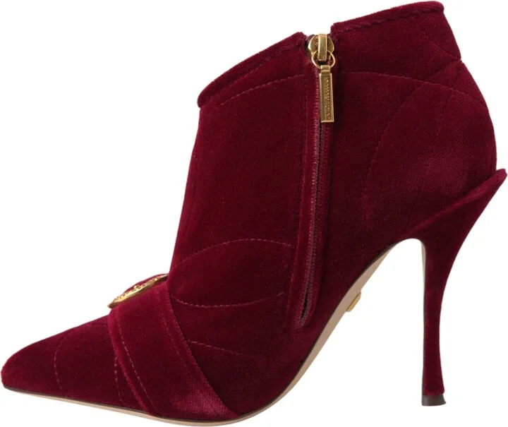 Dark Red Velvet Devotion Buckle Boots Women's Shoes - Image 5