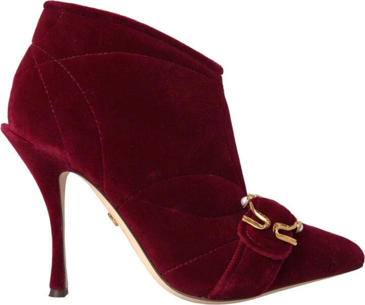 Dark Red Velvet Devotion Buckle Boots Women's Shoes