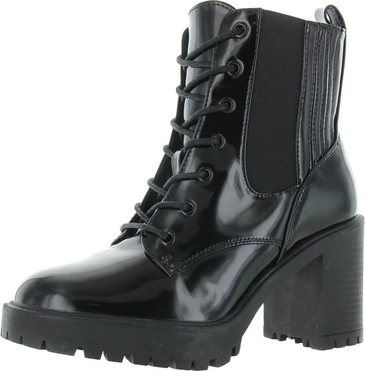 Daryl Womens Faux Leather Block Heel Combat & Lace-Up Boots