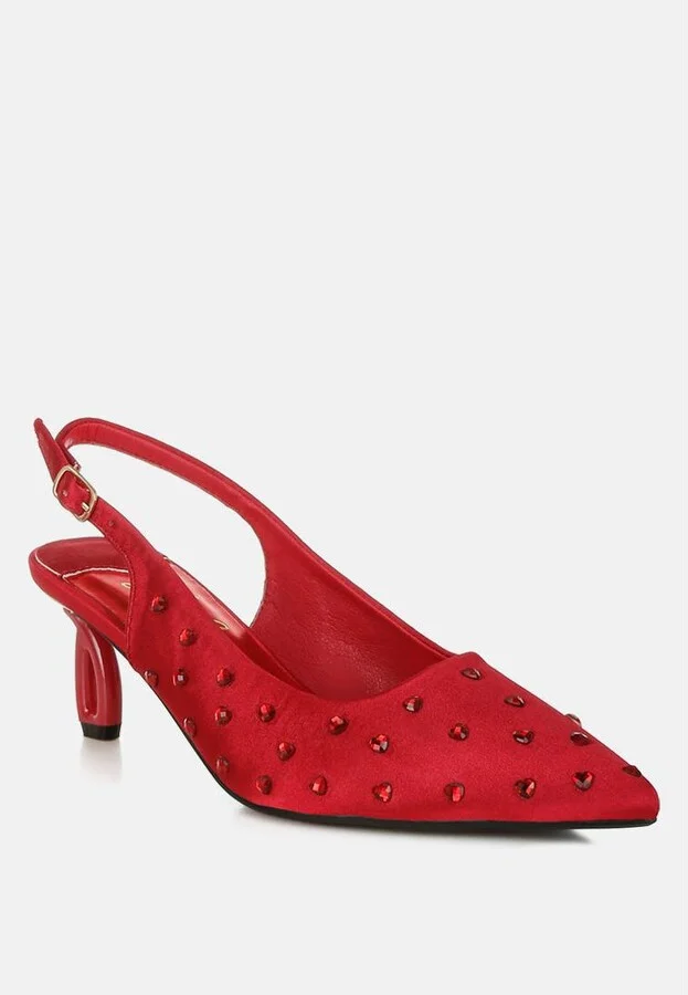 Dasavla Heart-Shaped Rhinestone Studded Slingbacks - Image 3