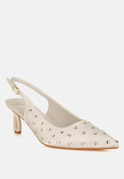 Dasavla Heart-Shaped Rhinestone Studded Slingbacks Women - Image 2
