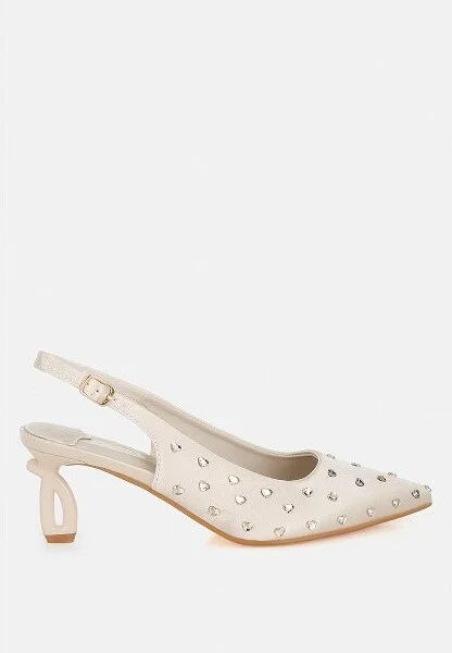 Dasavla Heart-Shaped Rhinestone Studded Slingbacks Women