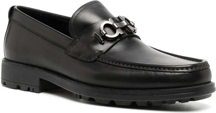 'david' Black Loafers Wirh Gancini Details In Leather Man - Image 2