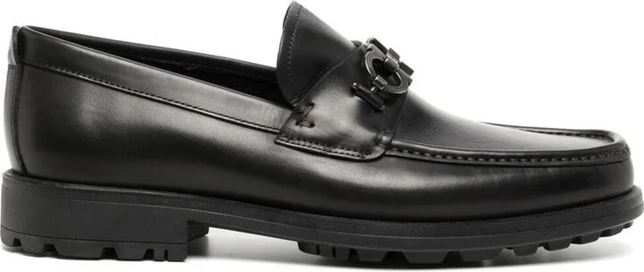 'david' Black Loafers Wirh Gancini Details In Leather Man