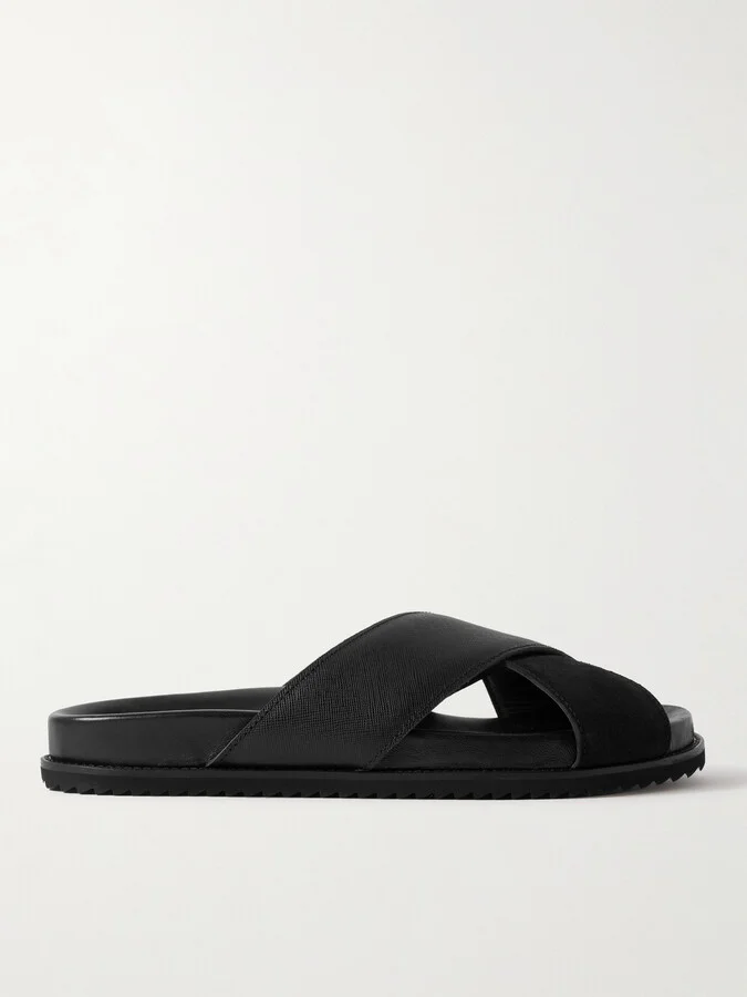 David Cross-Grain Leather and Suede Sandals