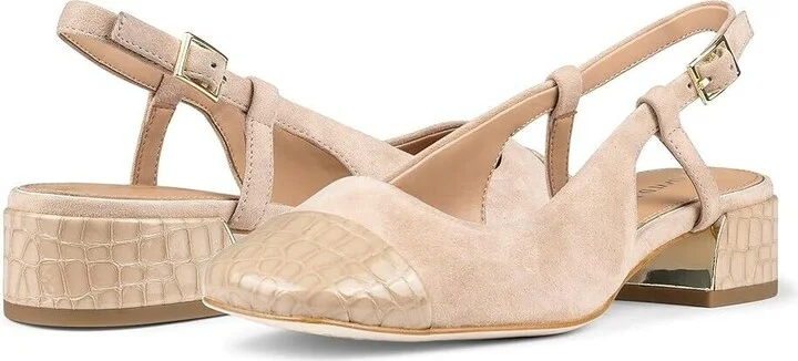 Davina Pump Women's US 8.5 Sand Suede Slingback Block Heel ZPO2661