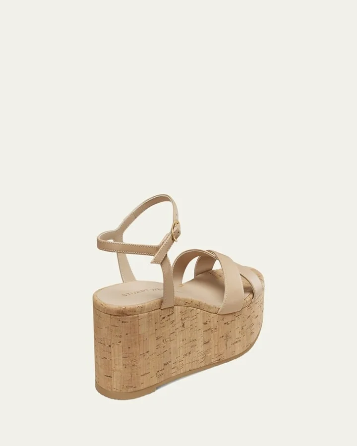 Dayna Leather Crisscross Wedge Sandals - Image 3