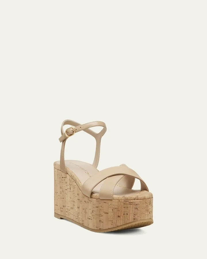 Dayna Leather Crisscross Wedge Sandals - Image 4