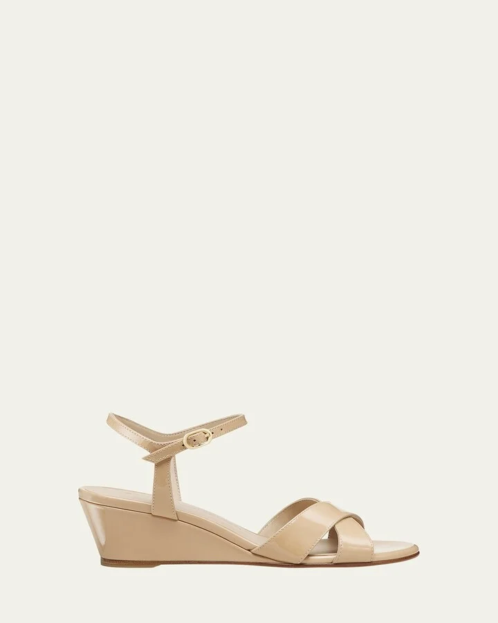 Dayna Patent Crisscross Wedge Sandals