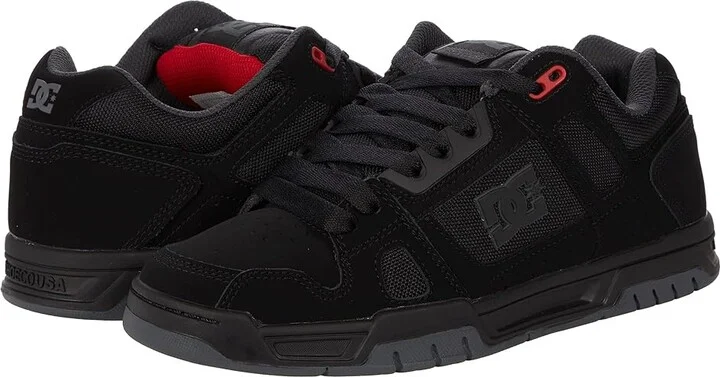 DC Stag Men's Skate Shoes Black/Grey/Red 1 : 10 D - Medium, Leather/Suede