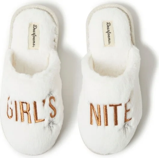 Dearfoam Women' Bridal Celebration Fuzzy Scuff Houe Slipper - Alabater Size S