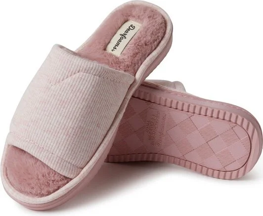 Dearfoam Women Demi Rib Knit Fuzzy Slide Houe Slipper - Light Heather Grey Size S - Image 4