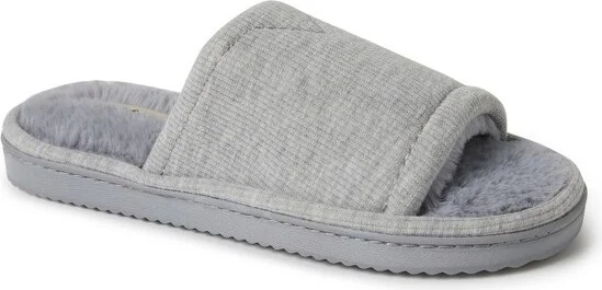 Dearfoam Women Demi Rib Knit Fuzzy Slide Houe Slipper - Light Heather Grey Size S