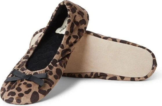 Dearfoam Women' Layla Ballerina Slipper Genuine Suede Outole Ballet Flat - Leopard Size S - Image 2