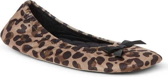 Dearfoam Women' Layla Ballerina Slipper Genuine Suede Outole Ballet Flat - Leopard Size S